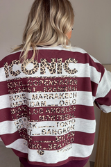 Pull iconic ligné bordeaux