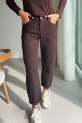 Jeans marron Ă pois droit