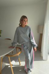 Pantalon gris-rose