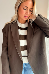 Blazer choco avec surpiqûres blanche