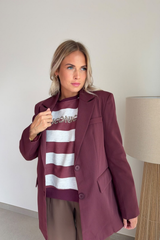 Pull iconic ligné bordeaux