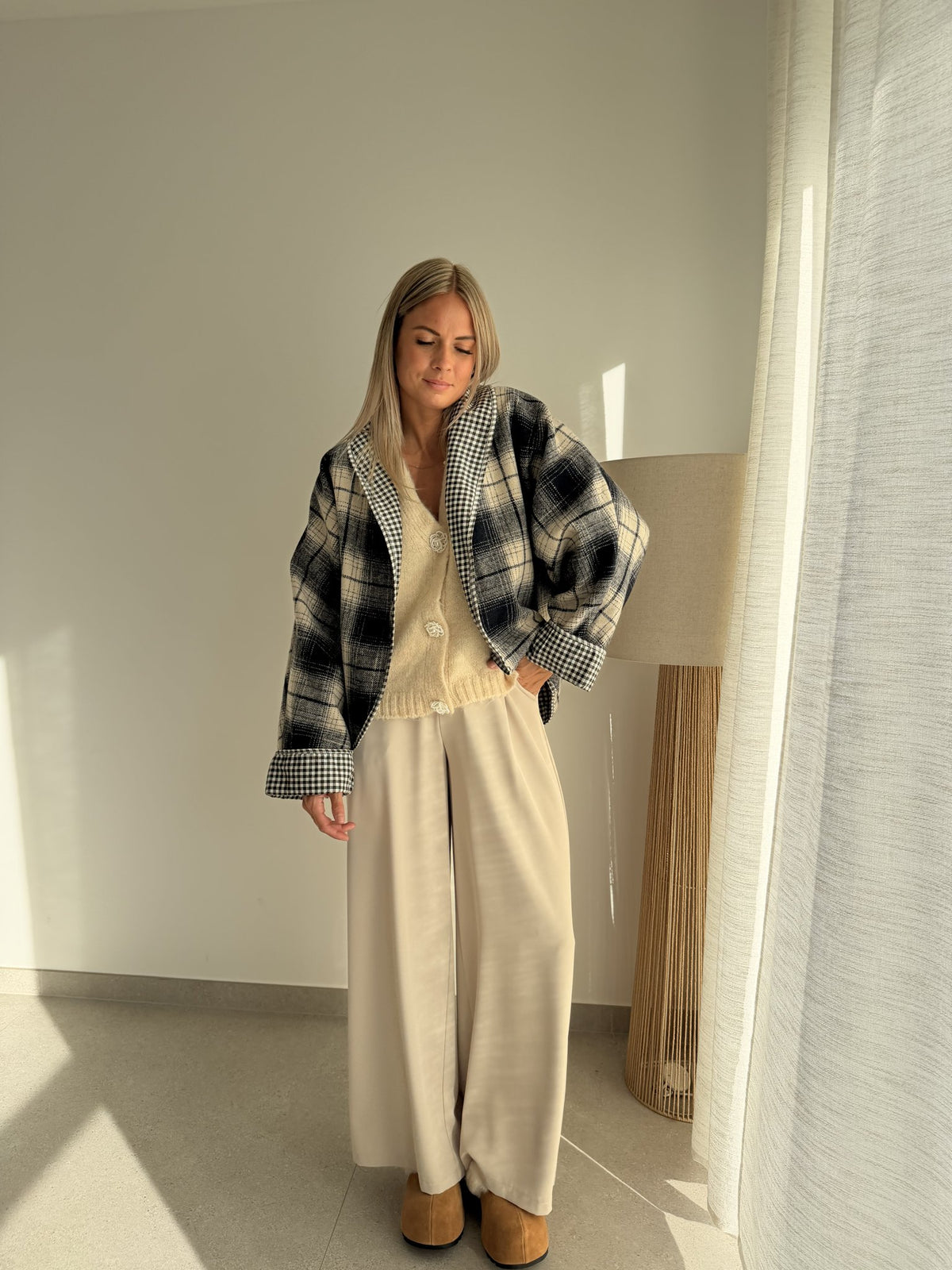 Veste à carreaux bleue