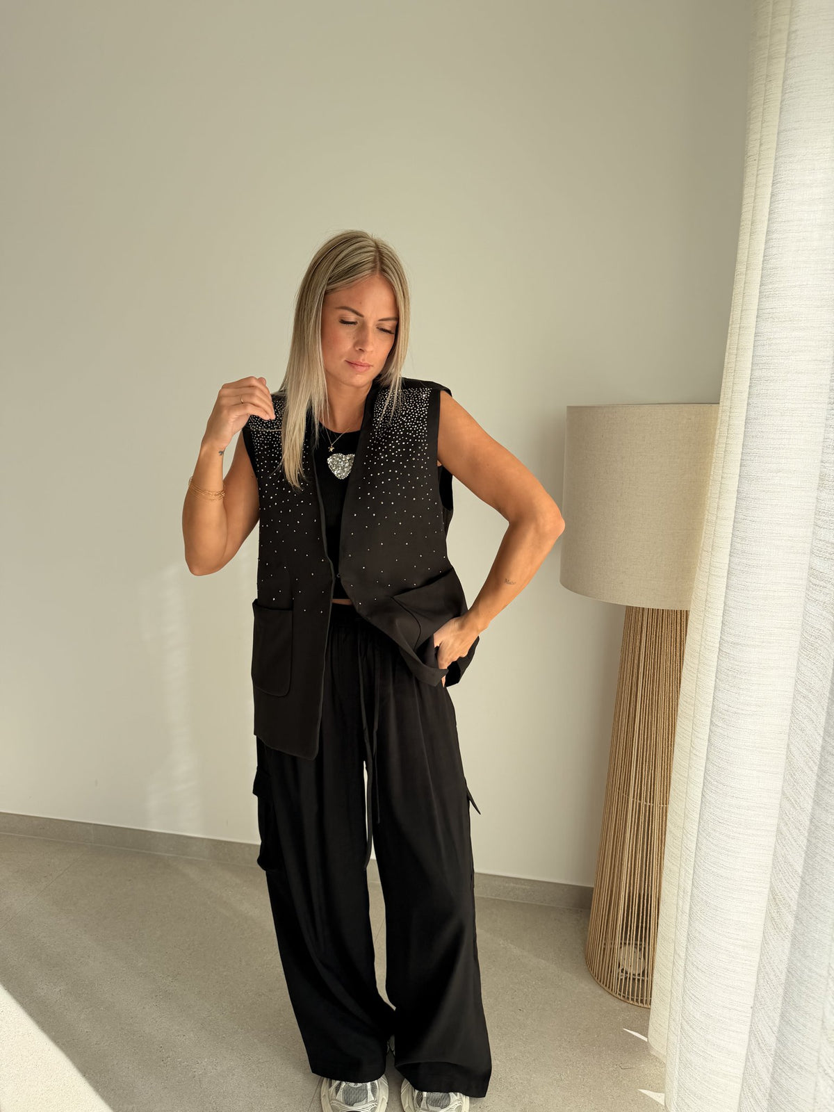 Blazer sans manches noir à paillettes