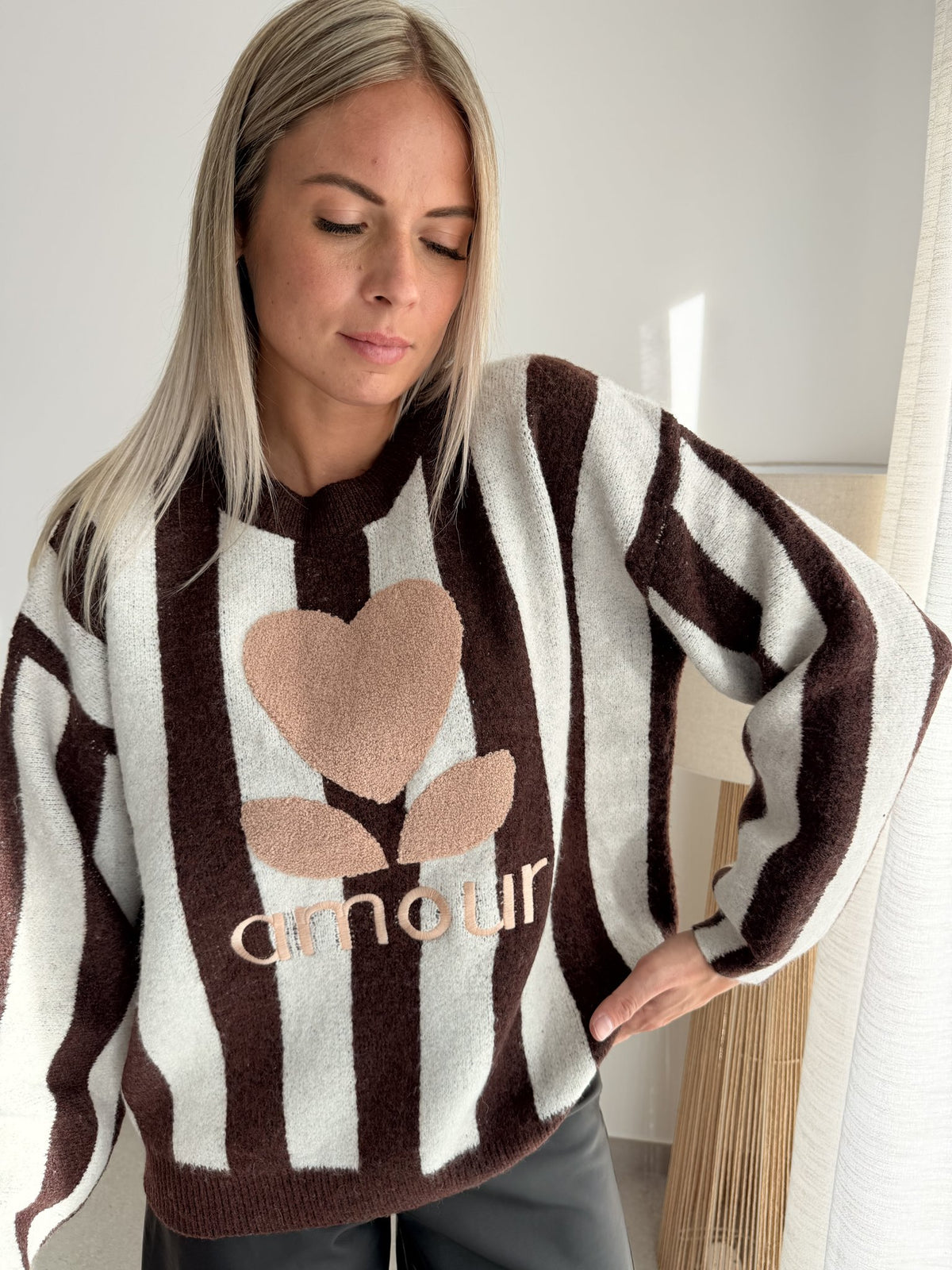 Pull Amour choco et beige