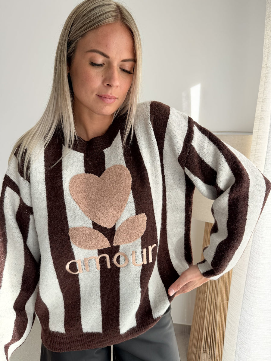 Pull Amour choco et beige