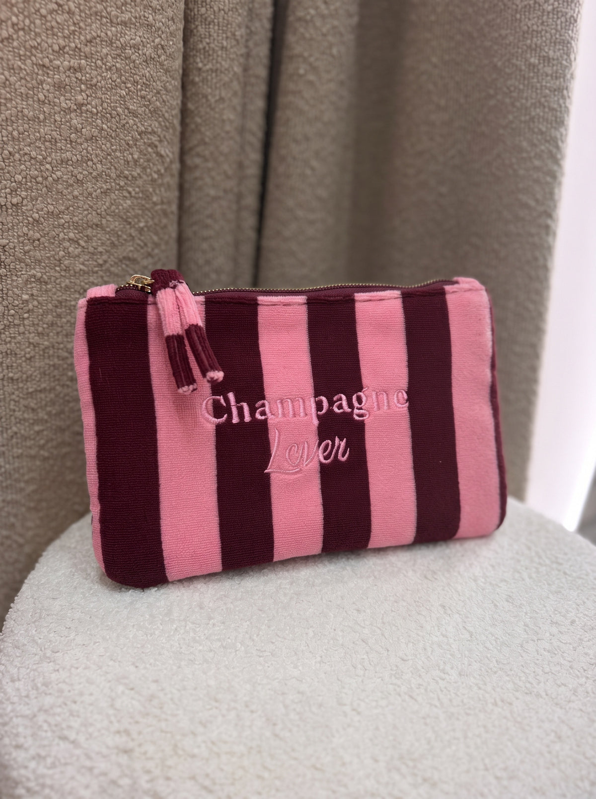Pochette Champagne Lover rose et bordeaux