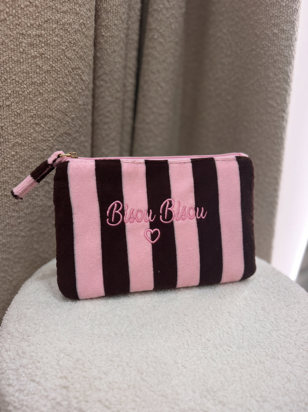 Pochette Bisou Bisou rose et chocolat