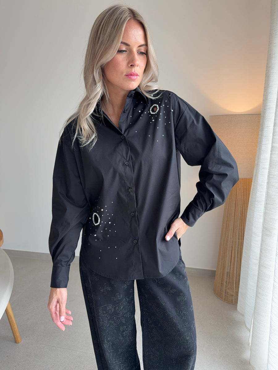 Chemise noire manches longues à paillettes