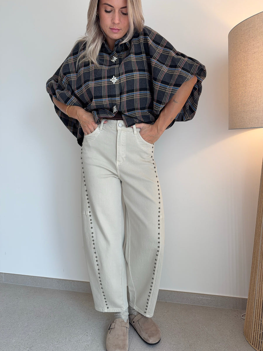 Jeans ballon beige à clous