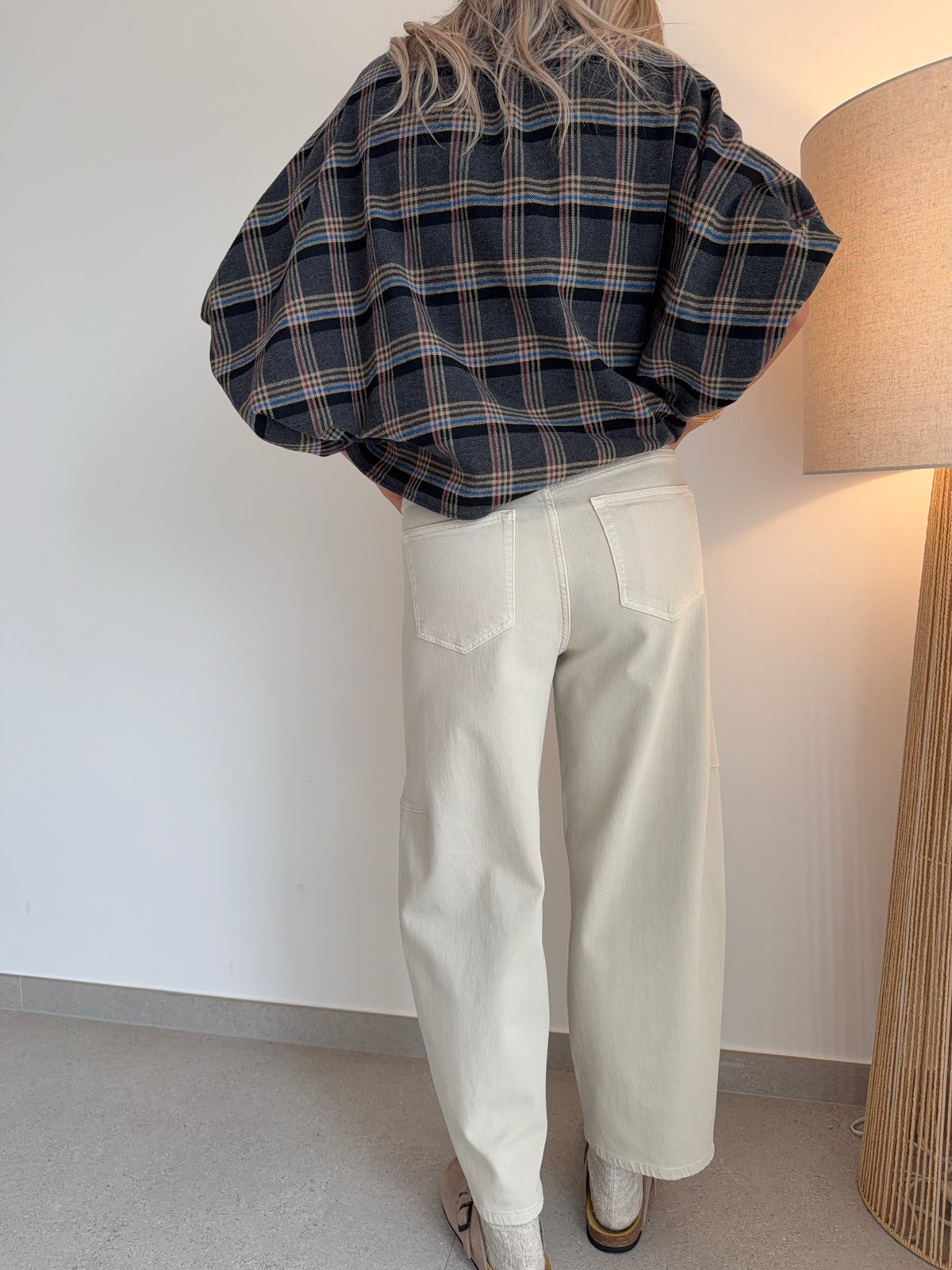 Jeans ballon beige à clous