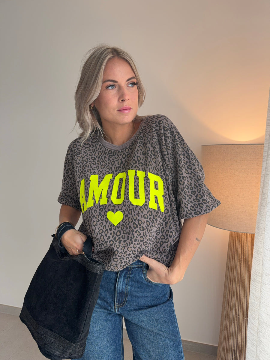 Pull léopard Amour manches 3/4