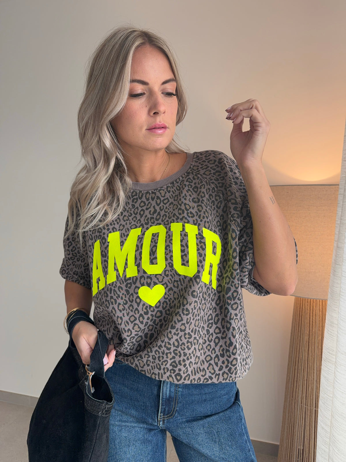 Pull léopard Amour manches 3/4