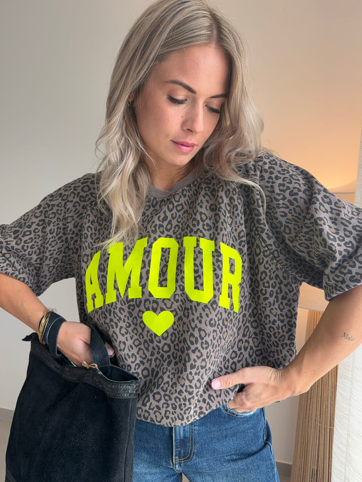 Pull léopard Amour manches 3/4