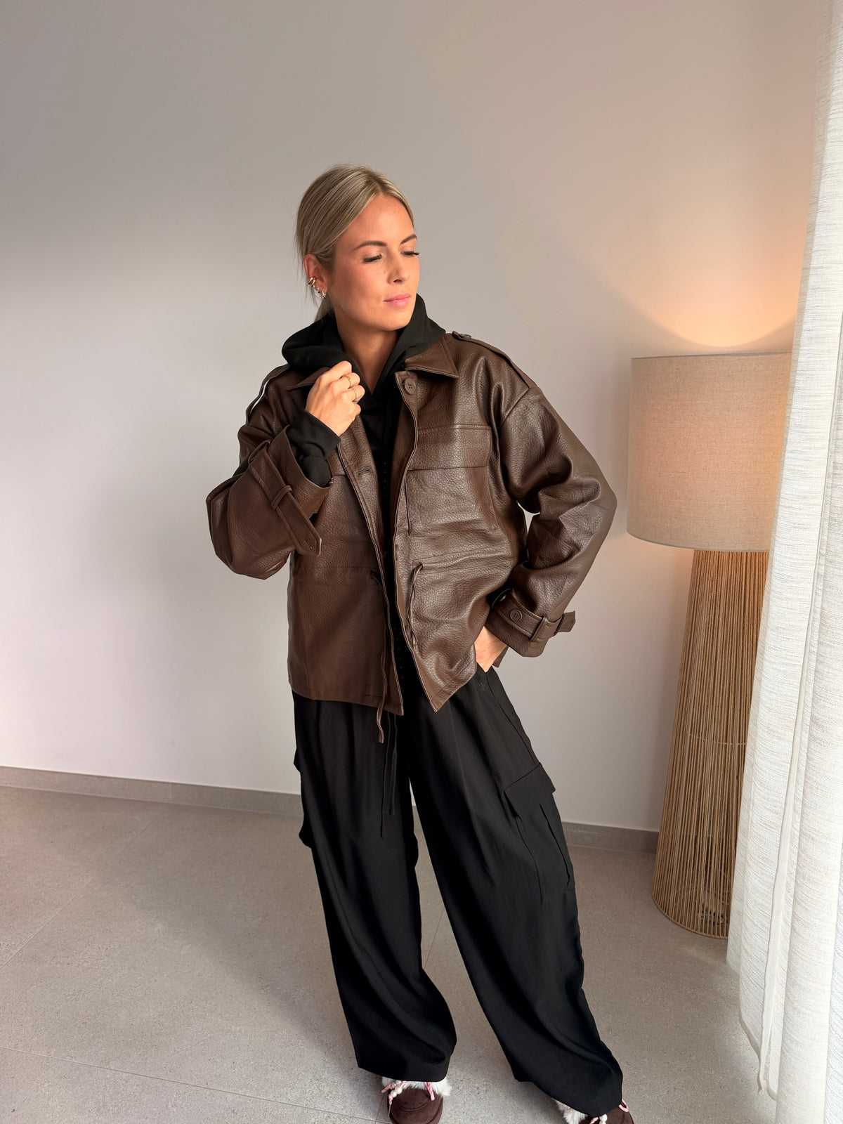 Veste simili cuir chocolat