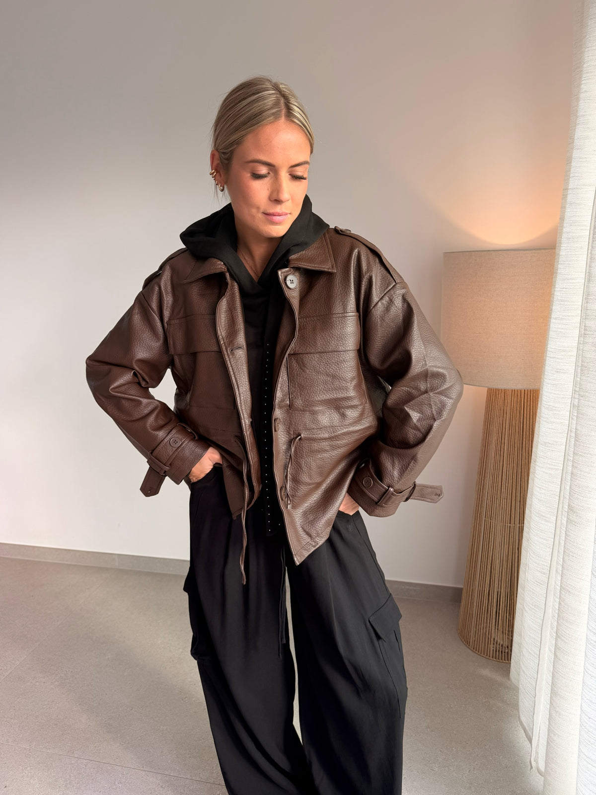 Veste simili cuir chocolat