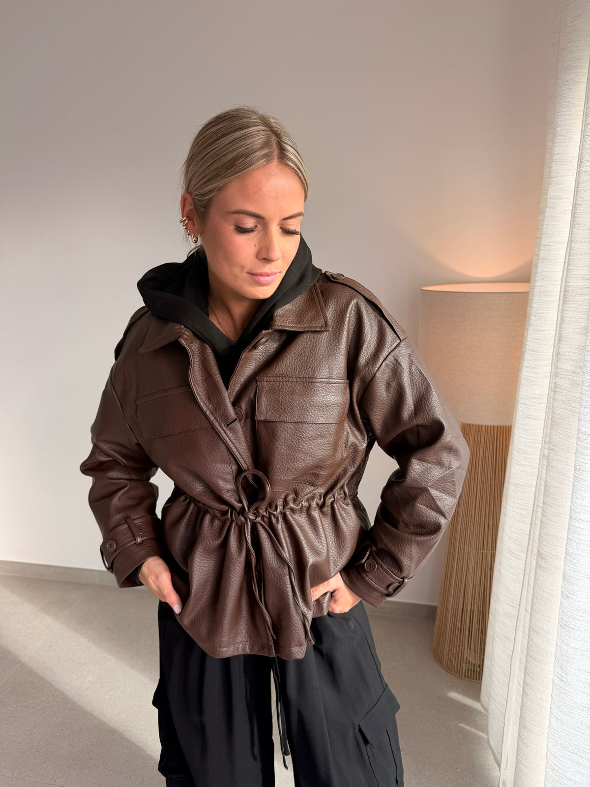 Veste simili cuir chocolat