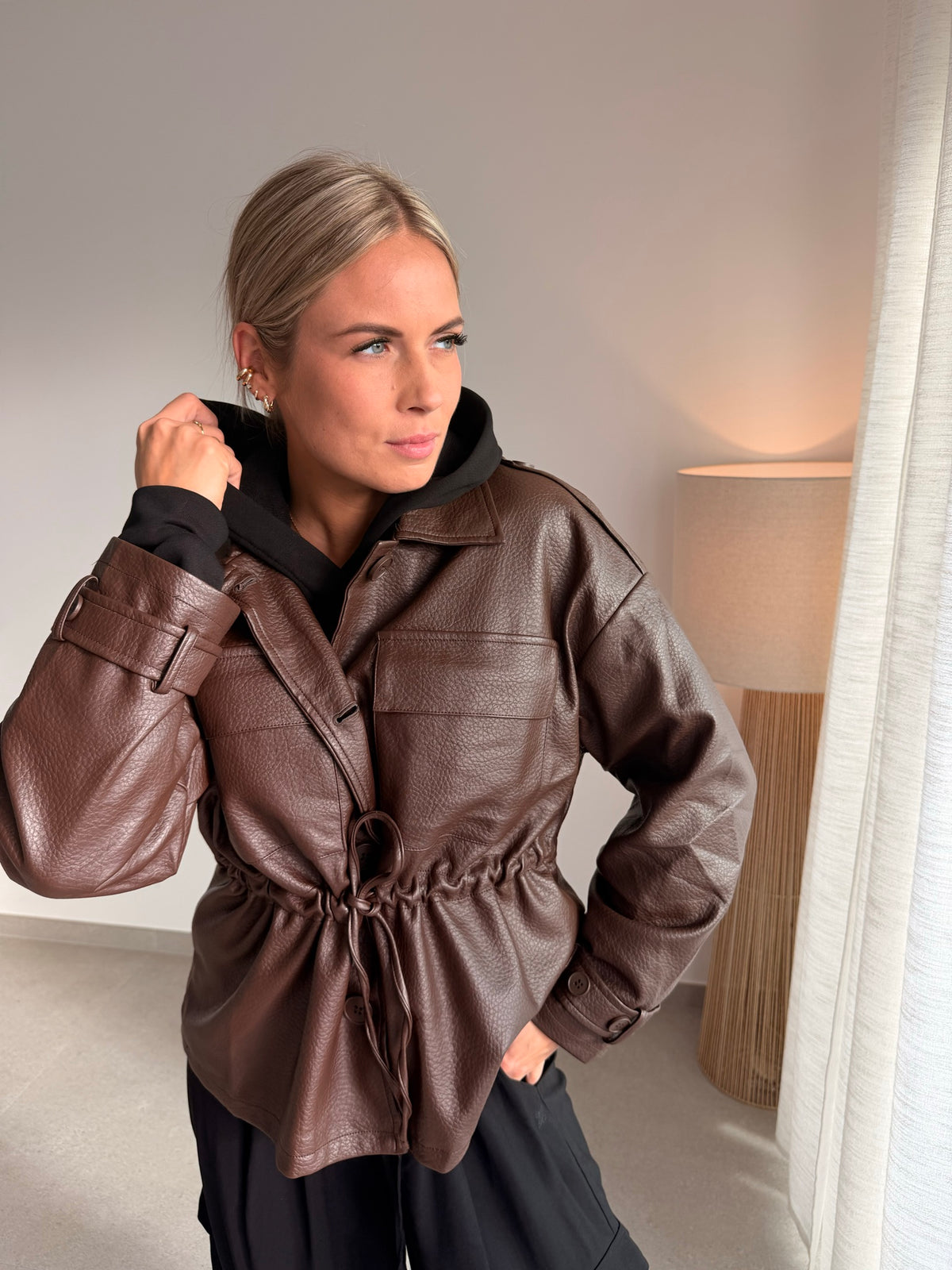 Veste simili cuir chocolat
