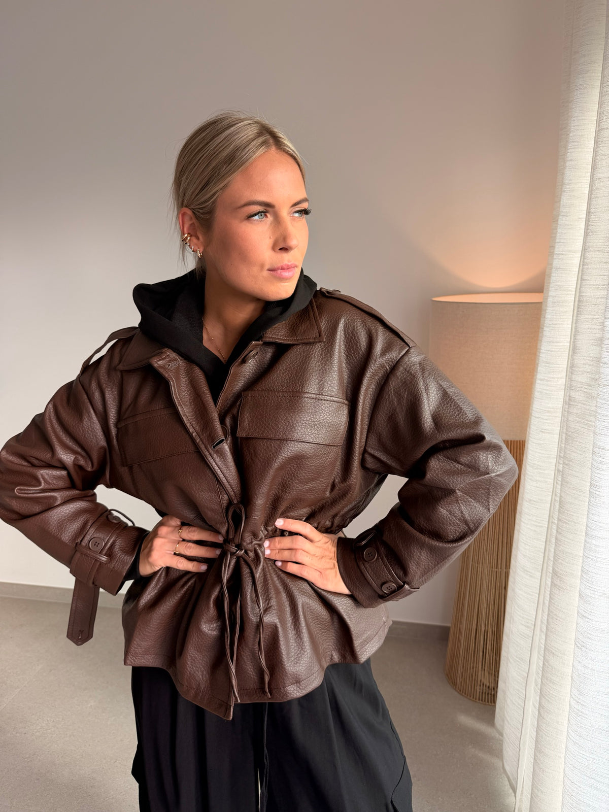 Veste simili cuir chocolat