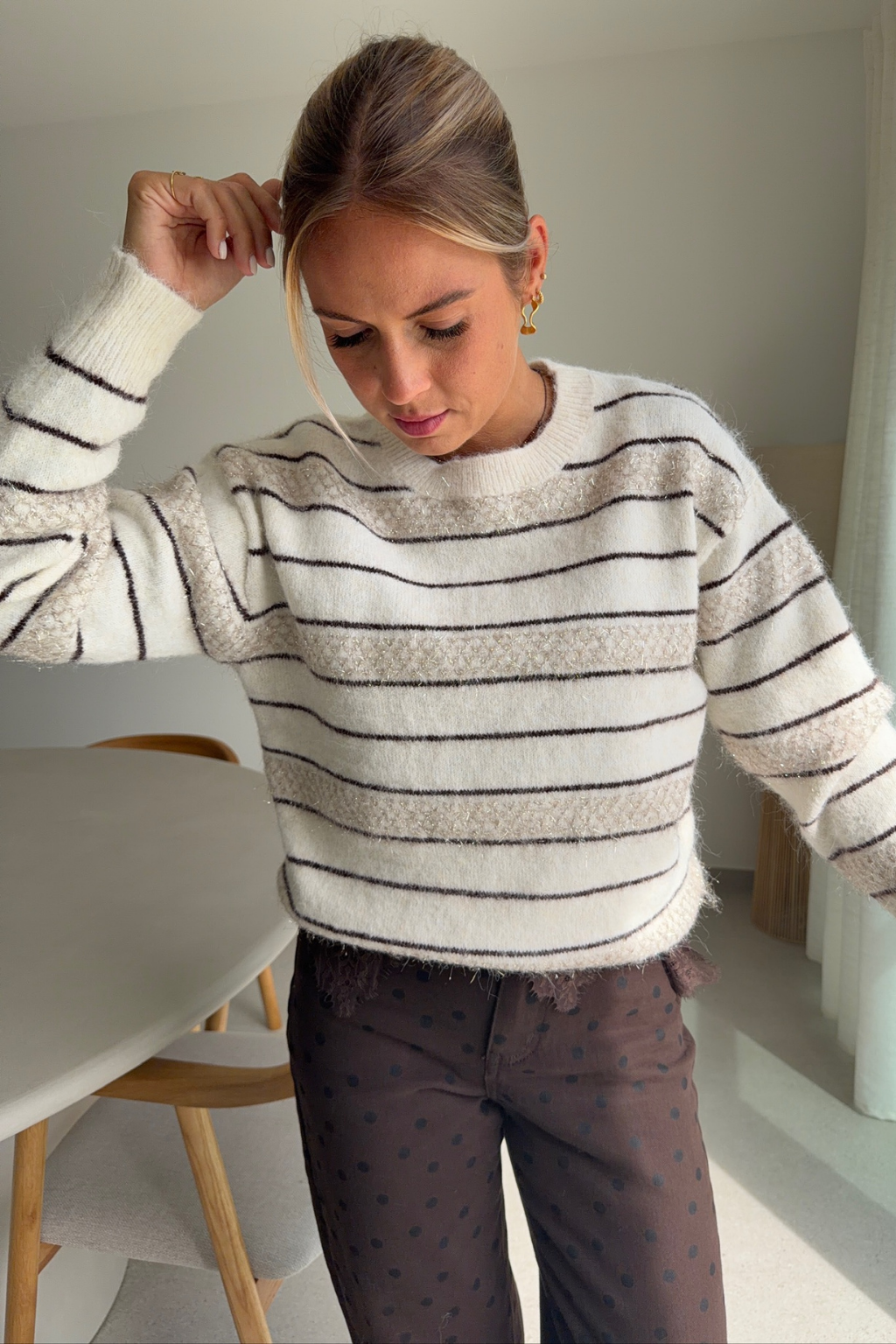 Pull ligné beige
