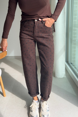 Jeans marron à pois droit