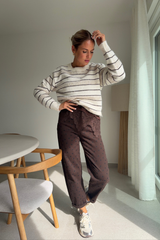Jeans marron à pois droit