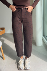 Jeans marron à pois droit