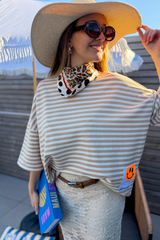 T-shirt ligné beige et écru