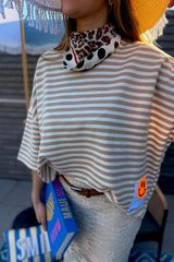 T-shirt ligné beige et écru