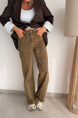 Jeans camel droit léopard