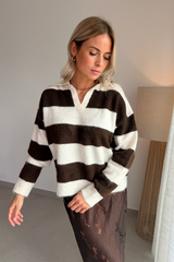 Pull rayé marron & écru
