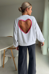 Pull coeur dos nu gris