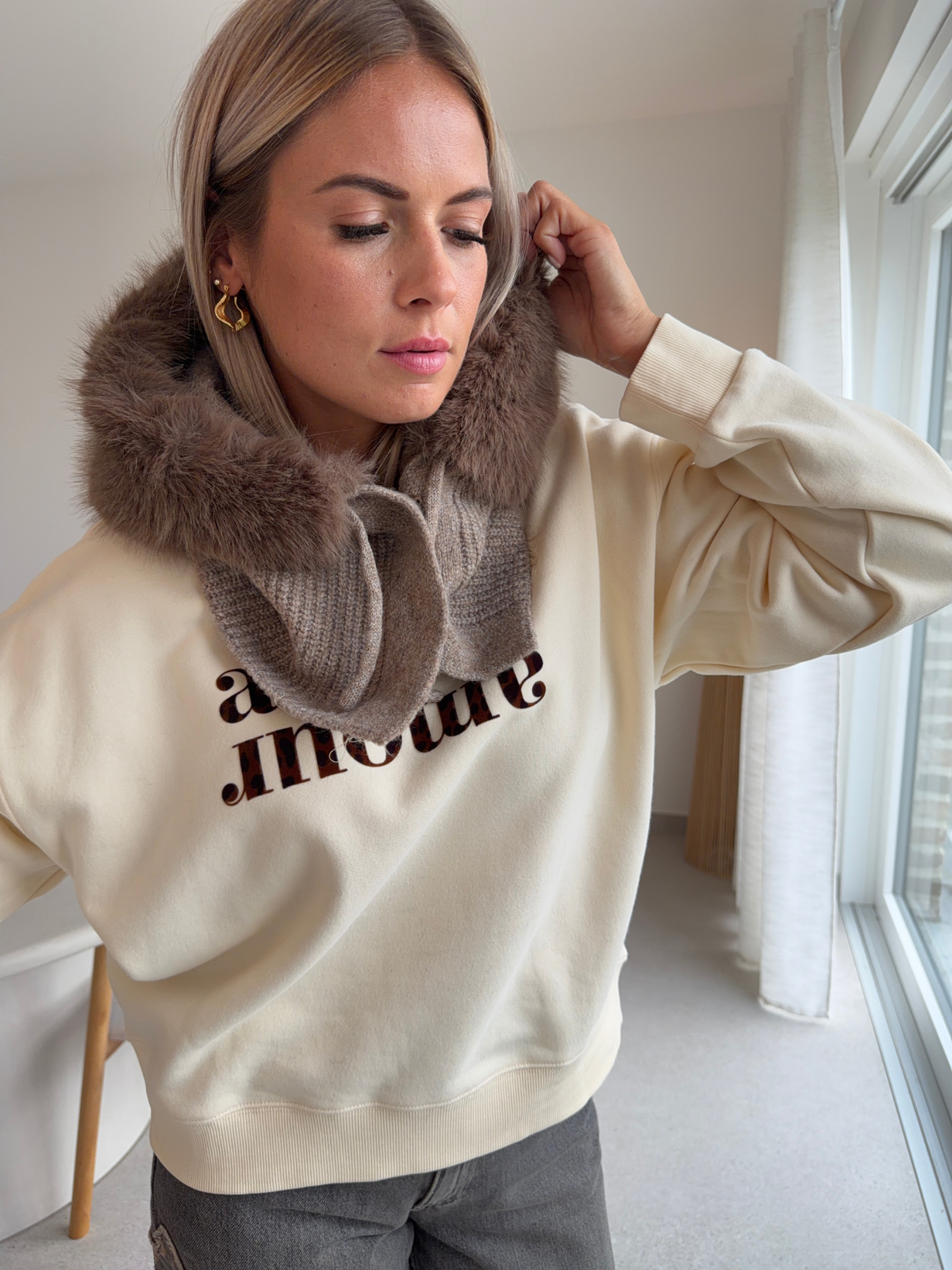 Cagoule fourrure taupe