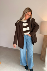 Blazer choco avec surpiqûres blanche
