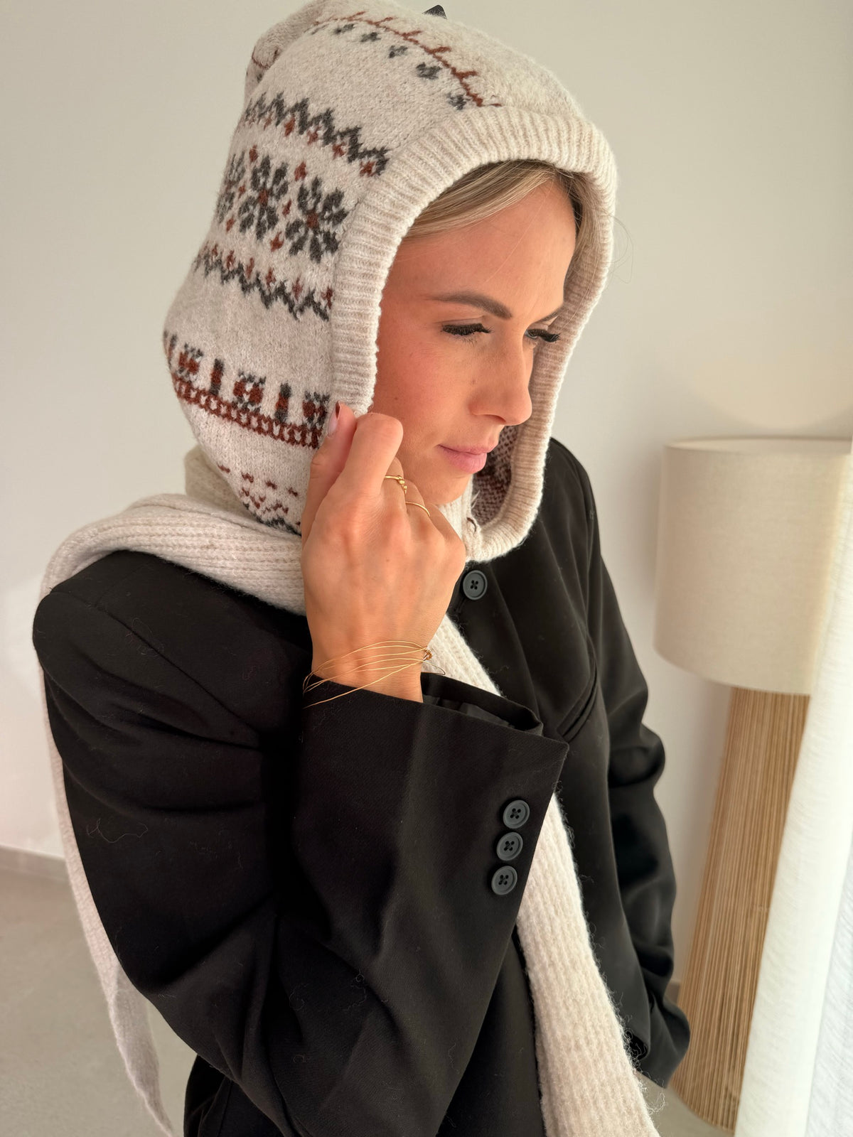 Cagoule beige à motifs
