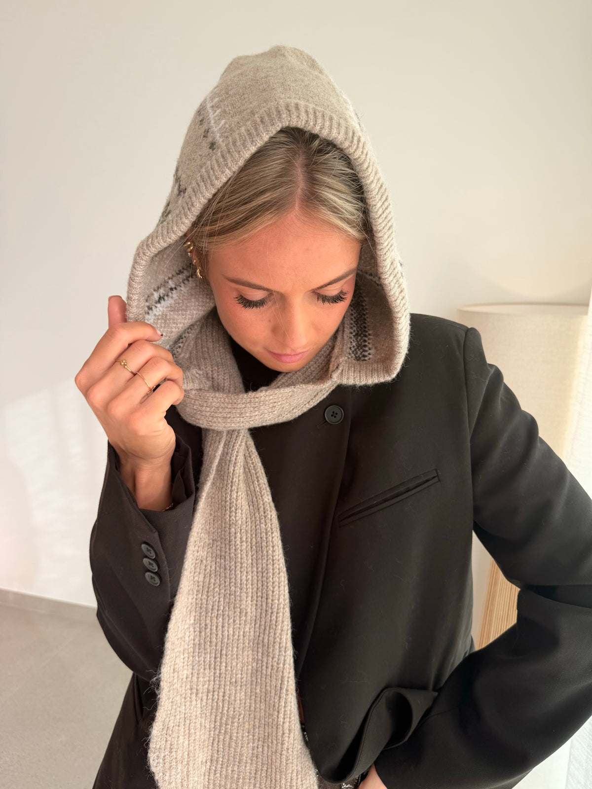 Cagoule beige à motifs