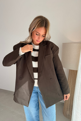 Blazer choco avec surpiqûres blanche