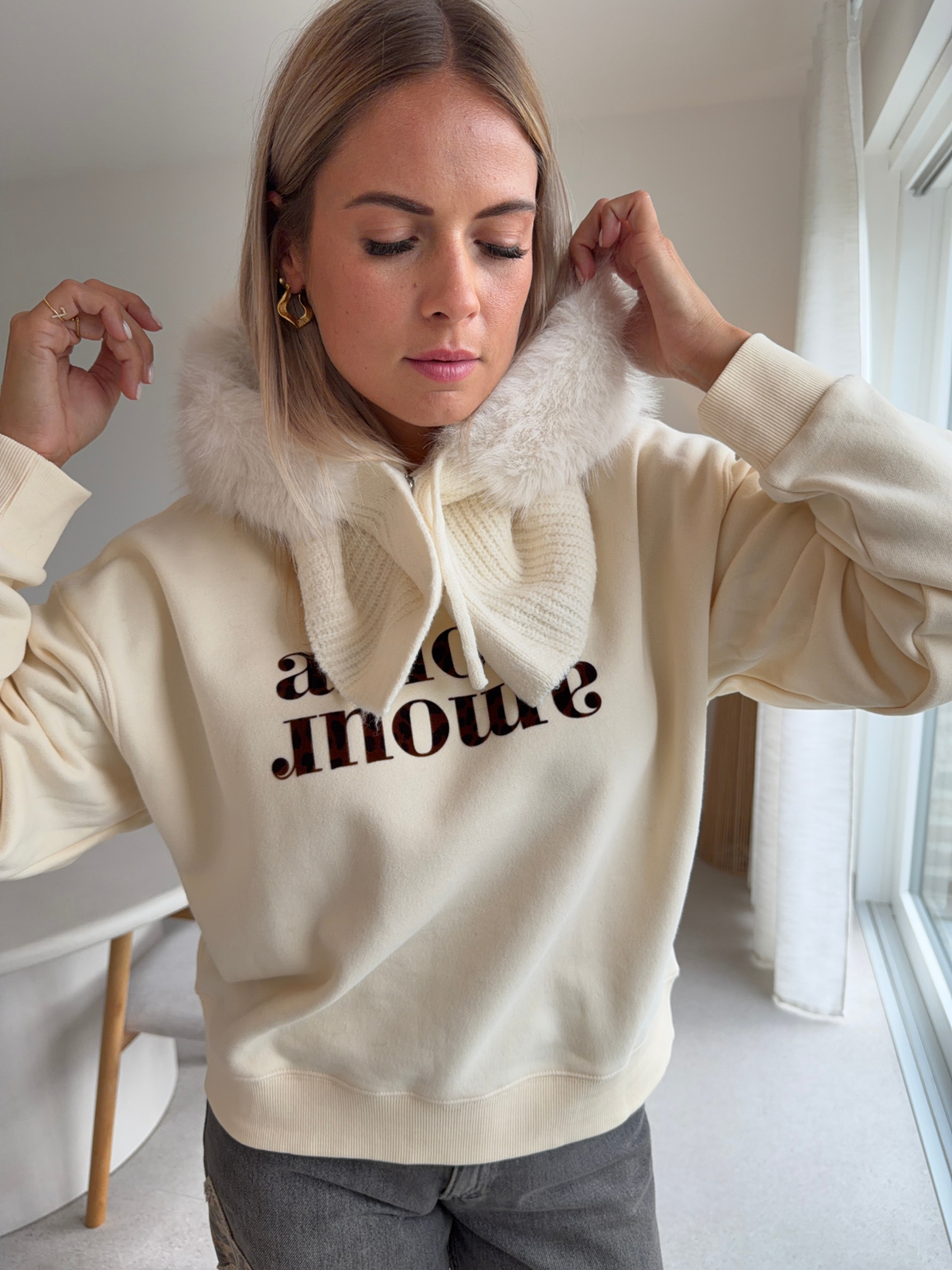Cagoule fourrure écru