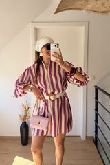 Robe rayée lilas et écrus
