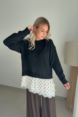 Pull noir à dentelle