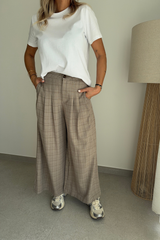 Pantalon à carreaux beige
