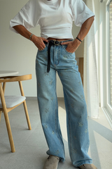 Jeans Wide Leg étoiles strass