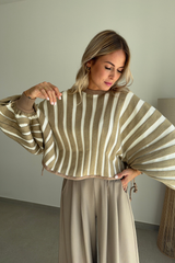 Pull ligné doré et beige