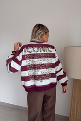 Pull iconic ligné bordeaux