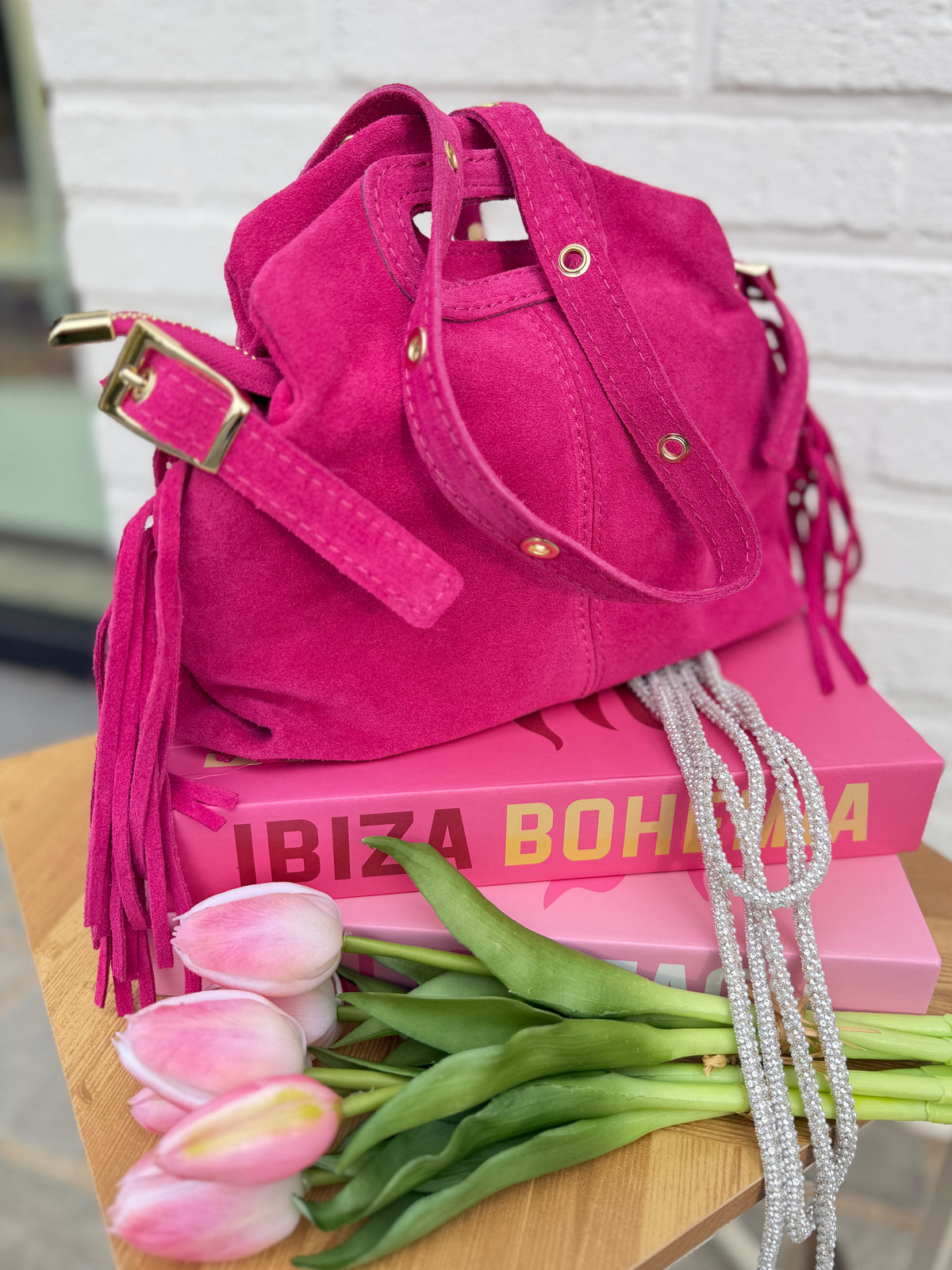 Sac en daim fuchsia