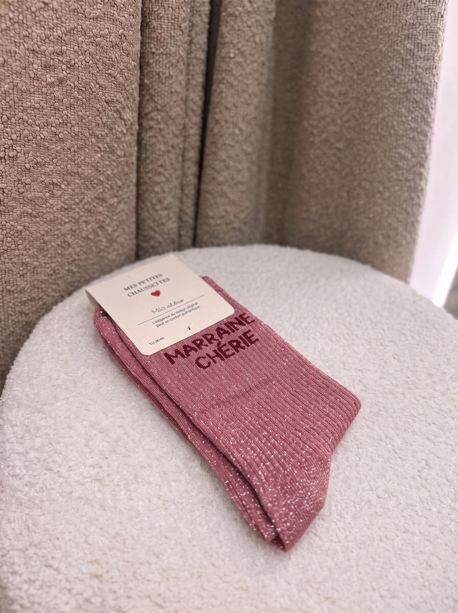 Chaussettes Marraine chérie rose