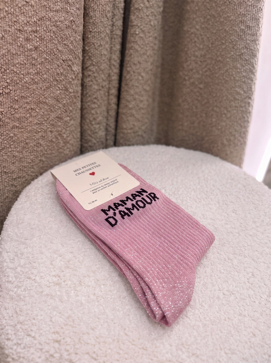Chaussettes Maman d'amour rose clair