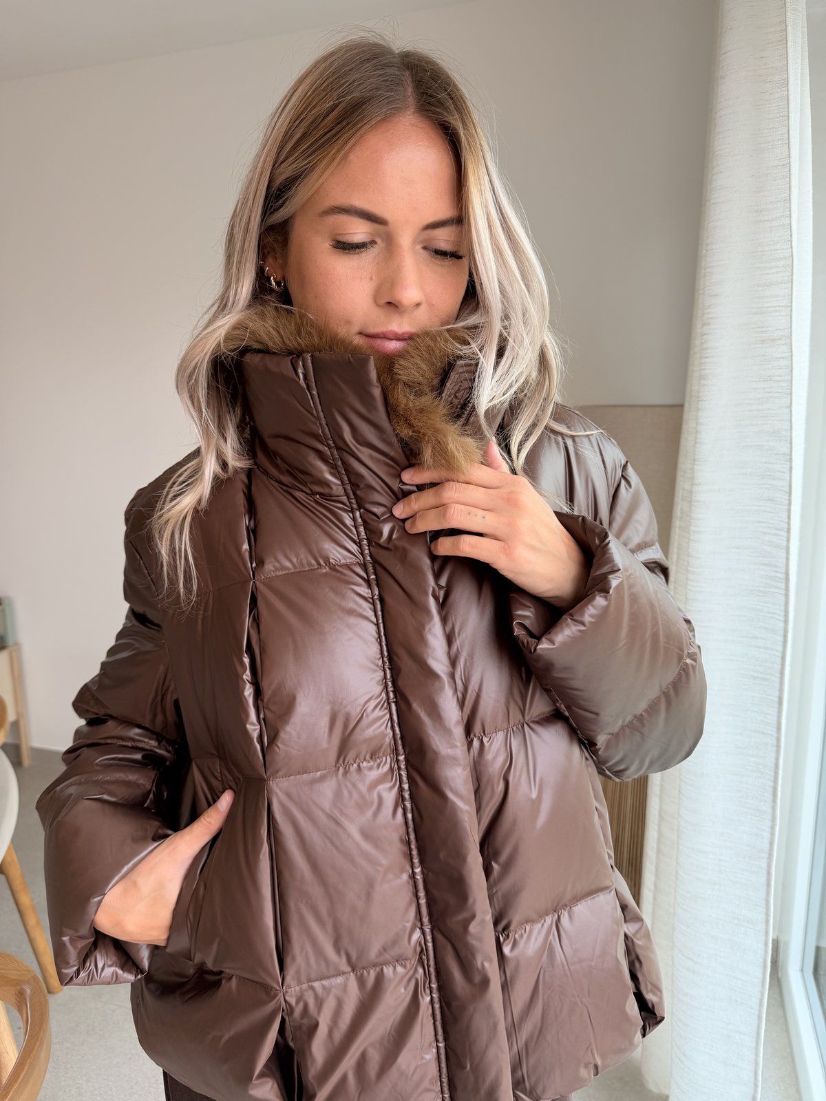 Doudoune col fourrure marron