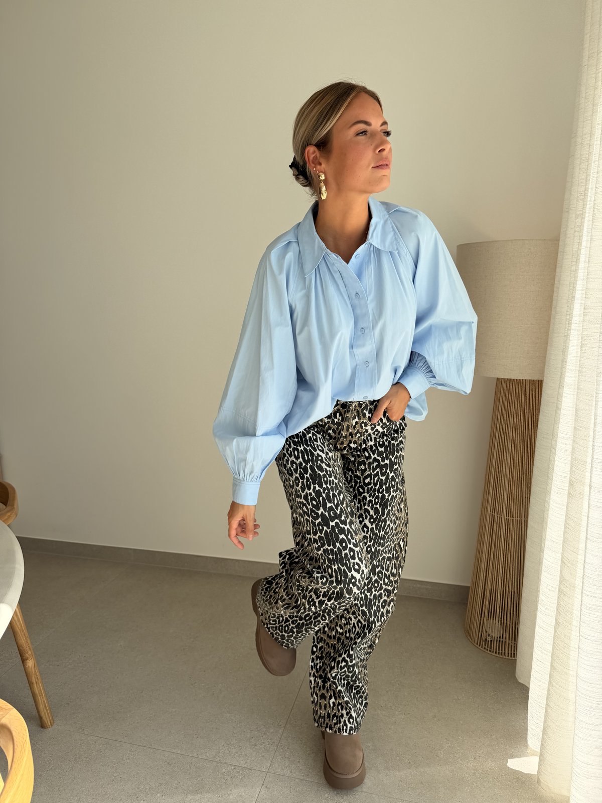 Jeans léopard beige et kaki