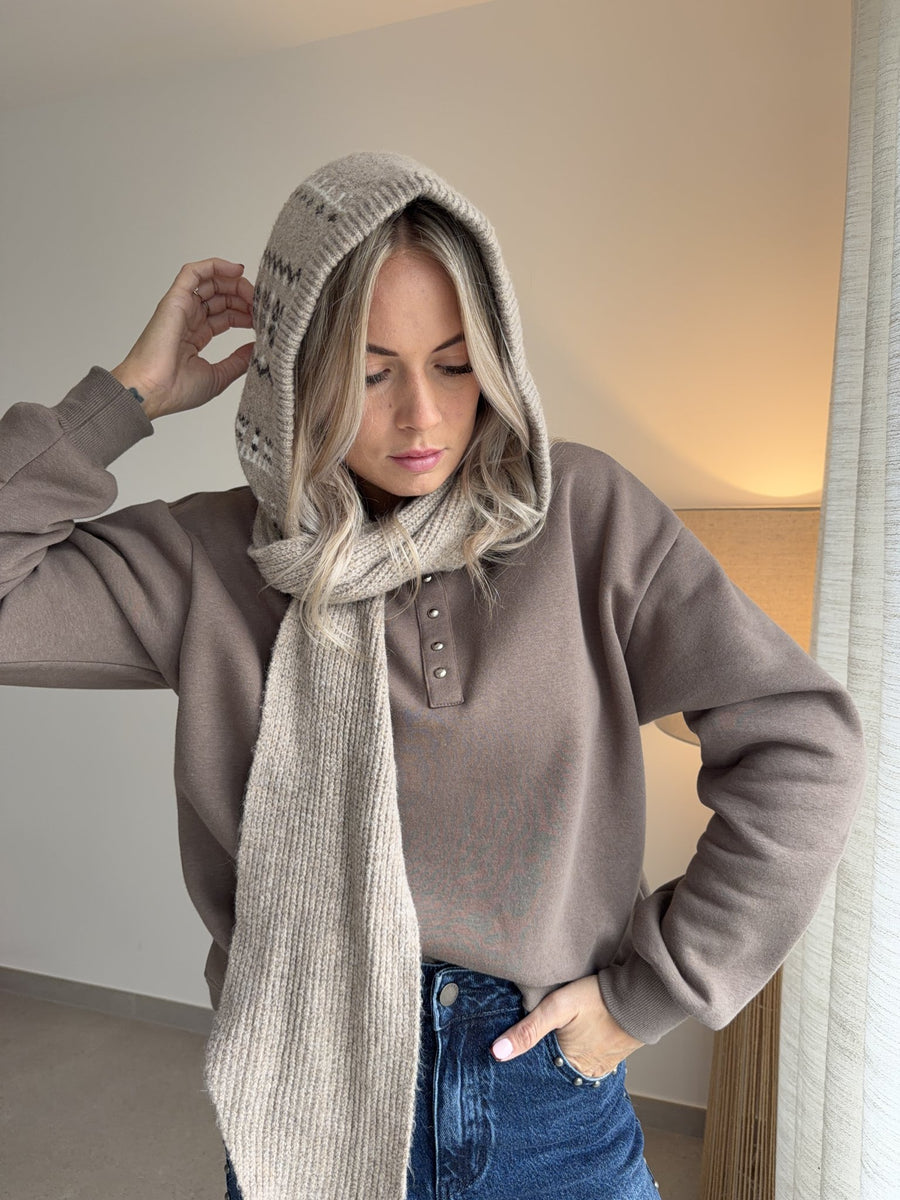 Cagoule beige à motifs