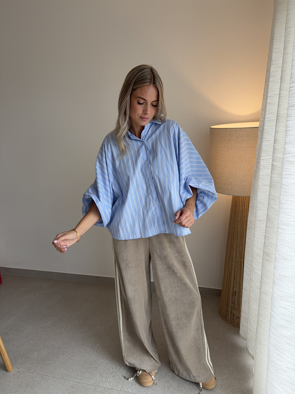 Chemise rayée bleu et blanc manches 3/4